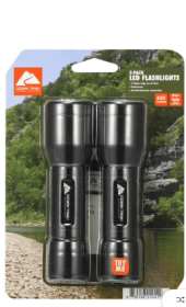 Ozark Trail 500 Lumen LED Flashlight Set - 2 Pack with Batteries, Water-Resistant & Durable Design