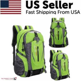 40L Men Women Travel Backpack Rucksack Camping Laptop Hiking School (Color: Green)