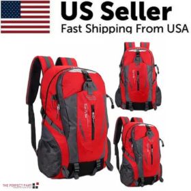 40L Men Women Travel Backpack Rucksack Camping Laptop Hiking School (Color: Red)