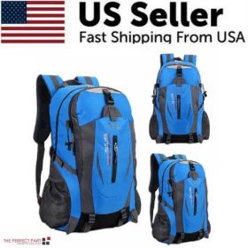 40L Men Women Travel Backpack Rucksack Camping Laptop Hiking School (Color: Blue)