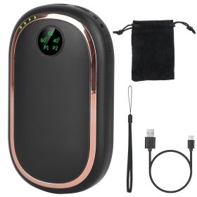 Rechargeable Hand Warmer Electric Hand Heater Portable Reusable Pocket Warmer Power Bank with Digital Display Sunset Light 3 Levels Double-sided (Color: Black)