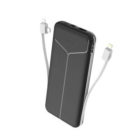 10000mAh Power Bank Portable Charger with US Plug 2 Built-in Cables External Battery Pack with 4 Ouputs 3 Inputs Fit For IOS Phone 14 Android And (Color: Black)