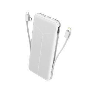 10000mAh Power Bank Portable Charger with US Plug 2 Built-in Cables External Battery Pack with 4 Ouputs 3 Inputs Fit For IOS Phone 14 Android And (Color: White)