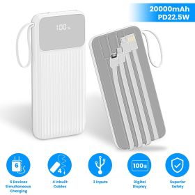 PD22.5W Fast Charger 20000mAh Fast Charging Power Bank Portable Charger with 4 Inbuilt Cables Digital Display Handle Fit For IOSPhone 15/14 Andro (Color: White)