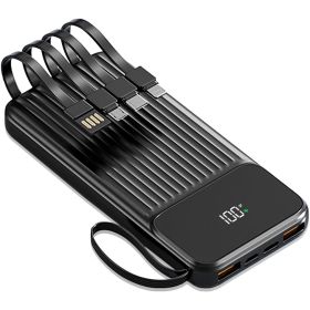 PD22.5W Fast Charger 20000mAh Fast Charging Power Bank Portable Charger with 4 Inbuilt Cables Digital Display Handle Fit For IOSPhone 15/14 Andro (Color: Black)