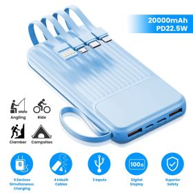 PD22.5W Fast Charger 20000mAh Fast Charging Power Bank Portable Charger with 4 Inbuilt Cables Digital Display Handle Fit For IOSPhone 15/14 Andro (Color: Blue)