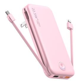 Portable Power Bank with Built in Cables Mobile Phone Portable Charger Power Phone Charger Backup Battery for IPhone,Andriod Phone, Galaxy Ect. (Color: Pink)